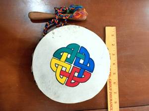 lot 2152 image: Handpainted Irish Celtic Bodhran Drum  7 Wide -WILL SHIP