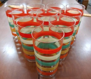 lot 2153 image: Set of 10 Vintage Anchor Hocking Fiesta Striped Glasses  4.75 Tall -WILL SHIP