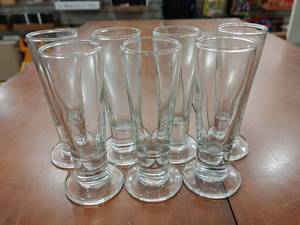 lot 2155 image: Set of 7 2 oz Clear Shooter Glasses  4 12 Tall -WILL SHIP