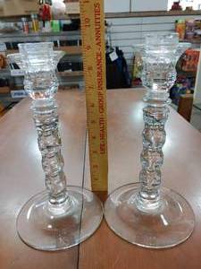 lot 2163 image: Set of 2 Clear Glass Pillar Candle Holders  9 12 Tall -WILL SHIP