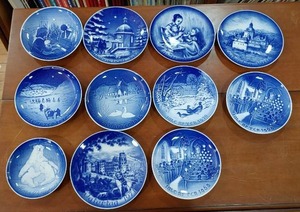 lot 2168 image: Lot of 11 Blue Denmark Collector Plates  Years Include 1968 (x2),1970 (x4),1971 (x2), 1972, 1974 (x2) -WILL SHIP
