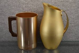 lot 2188 image: Lot of 2 Pitchers  West Bend Aluminum Co. Pitcher 7 38 Tall  Mirror Made in the USA Pitcher 10 Tall  -WILL SHIP