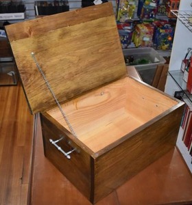 lot 2213 image: Handmade Hinged Wooden Box with Handles 18 34 x 12 12 x 10 -WILL SHIP