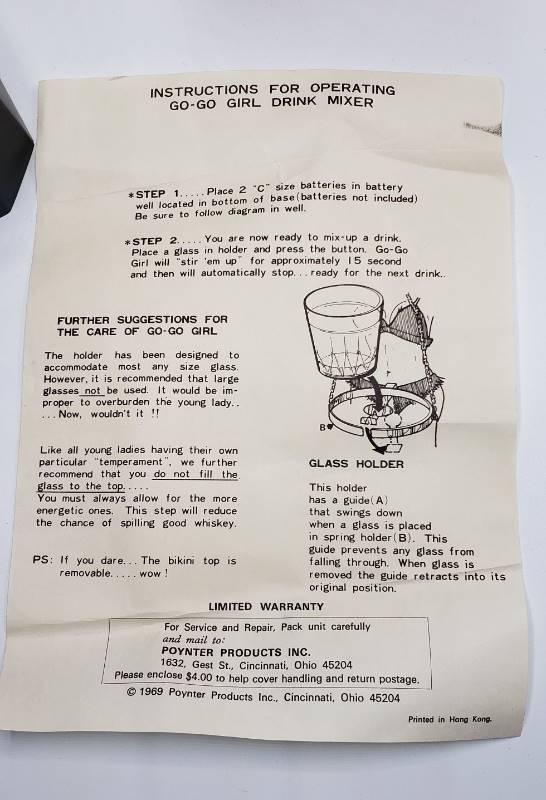 Vintage 1969 Poynter Go-Go Girl Drink Mixer With Original
