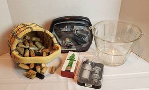 lot 2006 image: Wine Enthusiast 55-PC Corkscrew Set, Rabbit Wine Preserver, Basket of Corks, Mikasa Tree Bottle Stopper and Basket Style Glass Ice Bucket