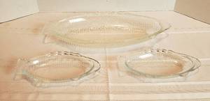 lot 2032 image: 2 Clear Glasbake Fish Dishes  Made in USA