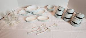 lot 2039 image: Assortment of Small Dishes  Ramekins, Casserole Bowls, Porcelain Spoons, and Stemmed Glasses