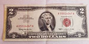 lot 2050 image: 1963 Series Red Seal $2 Bill