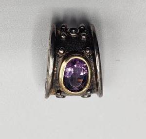 lot 1012 image: Silver (925) & 14K Gold with Amethyst Necklace Slide  2g TW