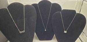 lot 1020 image: 3 Silver Necklaces (Single Diamond 925 marked)
