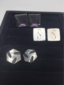 lot 1027 image: Vintage Silvertone Mens Cuff Links - 3 Pair, 1 marked Sterling