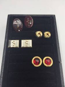 lot 1028 image: Vintage Mens Cuff Links - 4 pair, Copper & Enamel, Goldtone Hickok USA, 12K Gold filled with Red stones