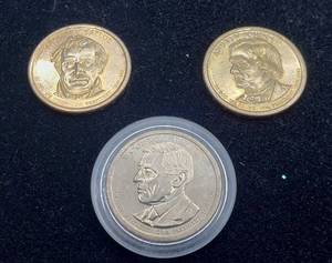 lot 1041 image: 3 President $1 Gold Coins - Taylor, Johnson and Wilson