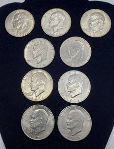 lot 1045 image: 9 Ike Dollars (3) 1971 P & (6) 1971D