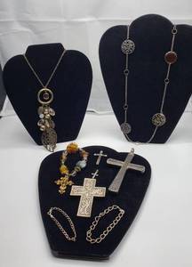 lot 1054 image: Sterling & Fashion Jewelry  2 Chain Bracelets are marked 925Sterling, Necklaces, Cross Pendants, Cross Bracelet