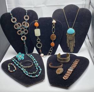 lot 1055 image: Fashion Jewelry  Necklaces, Brass, Copper & M.O.P. Bracelets, Rings, and Allude Ladies Watch