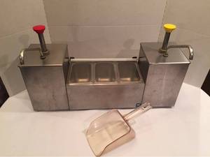 lot 1204 image: Star Mfg. Stainless Steel Commercial Condiments Dispenser & Rubbermaid Scoop