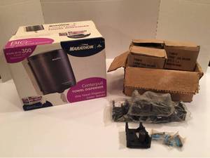 lot 1207 image: NIB Marathon Centerpull Towel Dispenser & 32 New 1-post ToolBroom holders