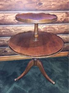 lot 1218 image: Antique Wood 2-Tier Pie Crust Table wBrass Capped Claw Feet