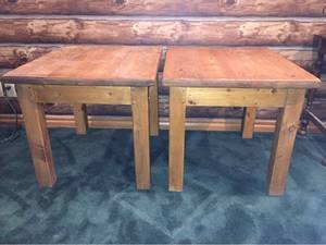 lot 1220 image: Pair - Heavy Pine Plank End Tables - Large 30W x 25.5D x 24T inches