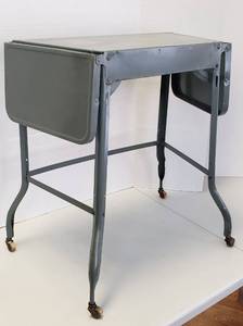 lot 1233 image: Vintage Gray Metal Typewriter Table  26 x 18 x 27 in. when folded down