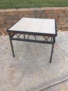 lot 1504 image: Metal Patio Game TableSide Table wRemovable Tic Tac Toe pieces