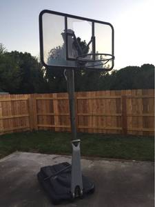 lot 1506 image: Lifetime Navigator PortableAdjustable Height Basketball Goal - Needs new Plexi & net