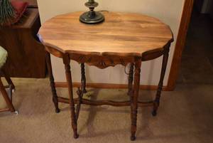 lot 2014 image: Old Wooden Side TablePlant Stand 28Tx30Wx20D -Water Stain on Top See Photos