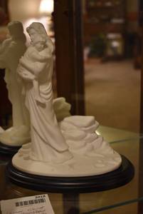lot 2018 image: Lenox Figurine w Wood Base -Jesus Footprints Figure w. Child on Wood Base 10 Tall