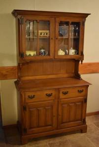 lot 2031 image: Wooden Buffet w. Glass Door Hutch -71Hx42Wx18D -Contents Not Included