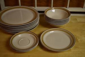 lot 2061 image: Lot of Plates Bowls & Saucers - Water Colors Hearthside Stoneware