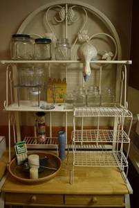 lot 2070 image: Kitchen Items -Lidded Glass Canisters Wire Organizers Candle Snuffer & More