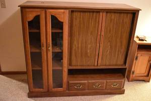 lot 2054 image: TV Armoire w. Roll Doors & Pull Out Shelves for Electronics - 48H x 54W x 18D