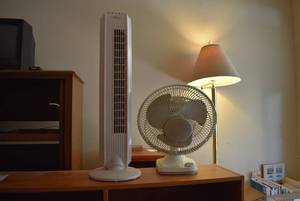lot 2123 image: Pair of Oscillating Fans -One Tower & One Desktop Model