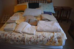 lot 2128 image: Lot of Bedding Pillows & Blankets -Queen SIze