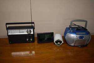 lot 2139 image: Vintage Portable Radio, Hand Massager, Clock Radio, & CD Player