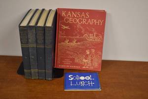 lot 2142 image: Collection of Vintage Books VFW Pictoral History of the Second World War 4 Vol. Set, Kansas Geography, & School Lunch Booklet