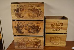 lot 2144 image: Lot of 5 Wooden Crates 17.5x12x9 (x3) & 13x9x9 (x2) -Really Cool
