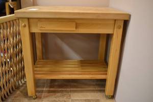 lot 2168 image: Butcher Block Top Table Kitchen Island 35H x 36W x24D