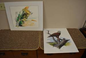 lot 2178 image: Pair of 20x16 Art Prints Bald Eagle & Flowers
