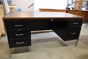 lot 2196 image: Steel Office Desk w. Key -In basement, bring help to load upstairs