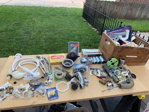 lot 2295 image: Lot of Plumbing Tools, Valves, Fittings & Fixtures in Wooden Crate