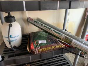 lot 2384 image: Lot of Gardening Items, Sprayer, Weed Control Fabric, Fertilizer