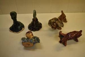 lot 2296 image: Lot of Handmade Primitive Pottery Figures - Child-made Cute Dinosaur