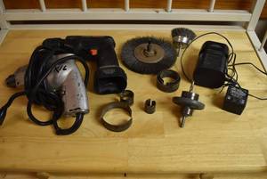 lot 2303 image: Cordless Screwdriver w. Battery & Charger, Skill Metal Drill, Abrasive Bits, & More
