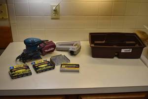 lot 2301 image: Stanley Sharpshooter Electric Stapler, Staples, &Makita Hand Sander