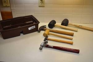 lot 2304 image: Tool Caddy with Hammers & Mallets Rubber & Wood