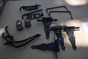 lot 2325 image: Lot of Large Black Gate Hinges, Latches & Hardware