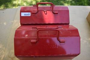 lot 2327 image: Pair of Red Metal Toolboxes