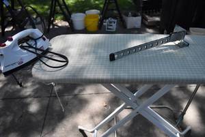 lot 2335 image: Lot of Laundry Items - Iron, Ironing Board, Collapsible Hanger Stand, Door Hanger